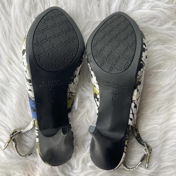 Apt 9 Womens 7M White Blue Green Floral Open Toe Pumps Watercolor Career Work - Picture 8 of 13